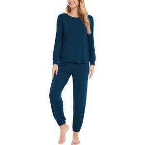 GYS Womens Pajamas Set – Viscose Made from Bamboo, Long Sleeve Sleepwear Tops with Jogger Pants Lounge Pjs Sets(Ink Blue)