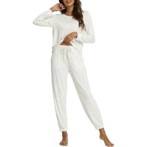 GYS Womens Pajamas Set – Viscose Made from Bamboo, Long Sleeve Sleepwear Tops with Jogger Pants Lounge Pjs Sets(Oat Leopard)