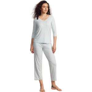 GYS Women’s Pajamas Set Soft Comfy V Neck 3/4 Sleeve Top and Cropped Pants 2 Piece Sleepwear(Breezy Blue)