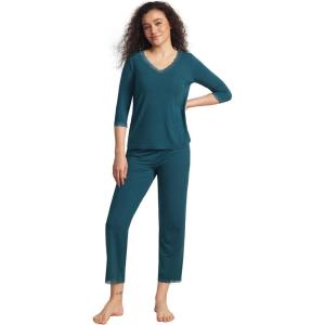 GYS Women’s Pajamas Set Soft Comfy V Neck 3/4 Sleeve Top and Cropped Pants 2 Piece Sleepwear(Ink Blue)