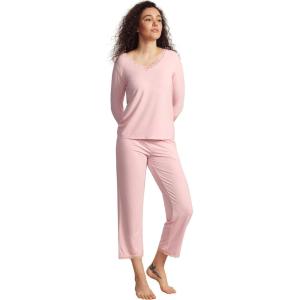 GYS Women’s Pajamas Set Soft Comfy V Neck 3/4 Sleeve Top and Cropped Pants 2 Piece Sleepwear(Pink)
