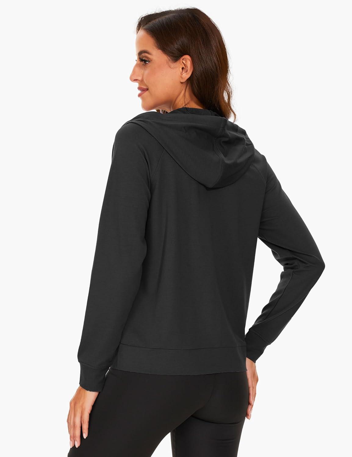 imageGYS Full Zip Up Hoodies for Women Bamboo Viscose Lightweight Hooded Sweatshirt with Pocket Casual Long Sleeve Terry TopBlack