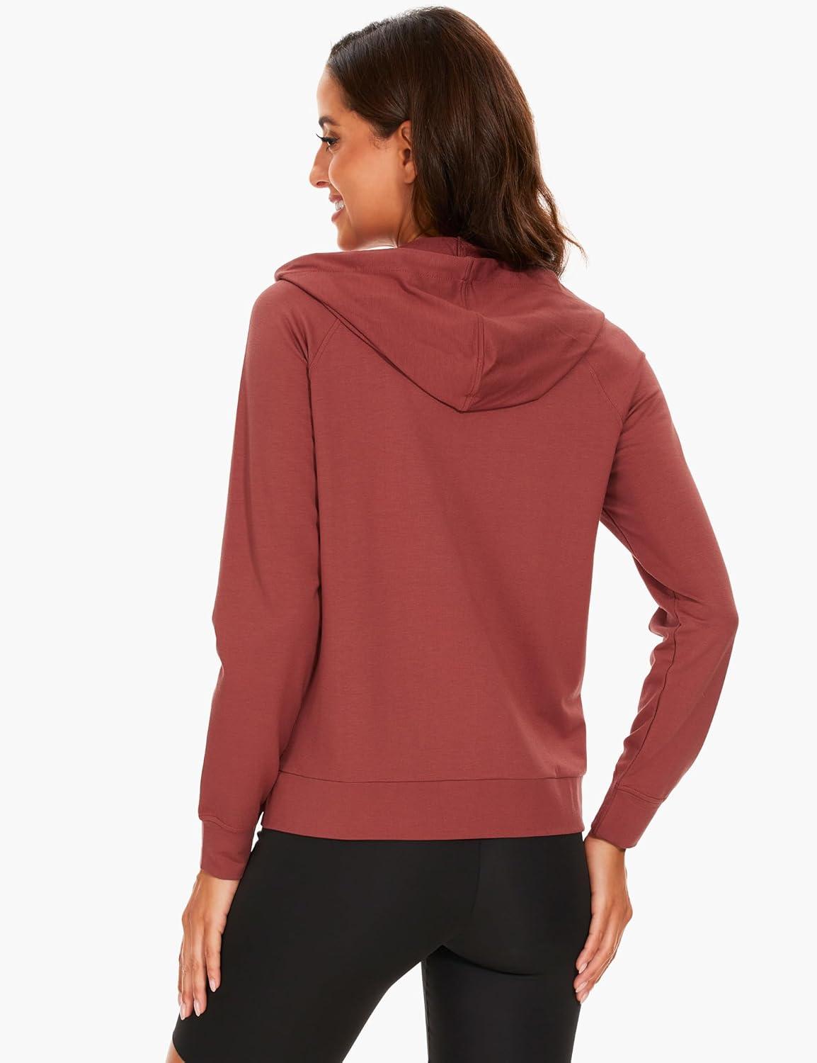 imageGYS Full Zip Up Hoodies for Women Bamboo Viscose Lightweight Hooded Sweatshirt with Pocket Casual Long Sleeve Terry TopBrick Red