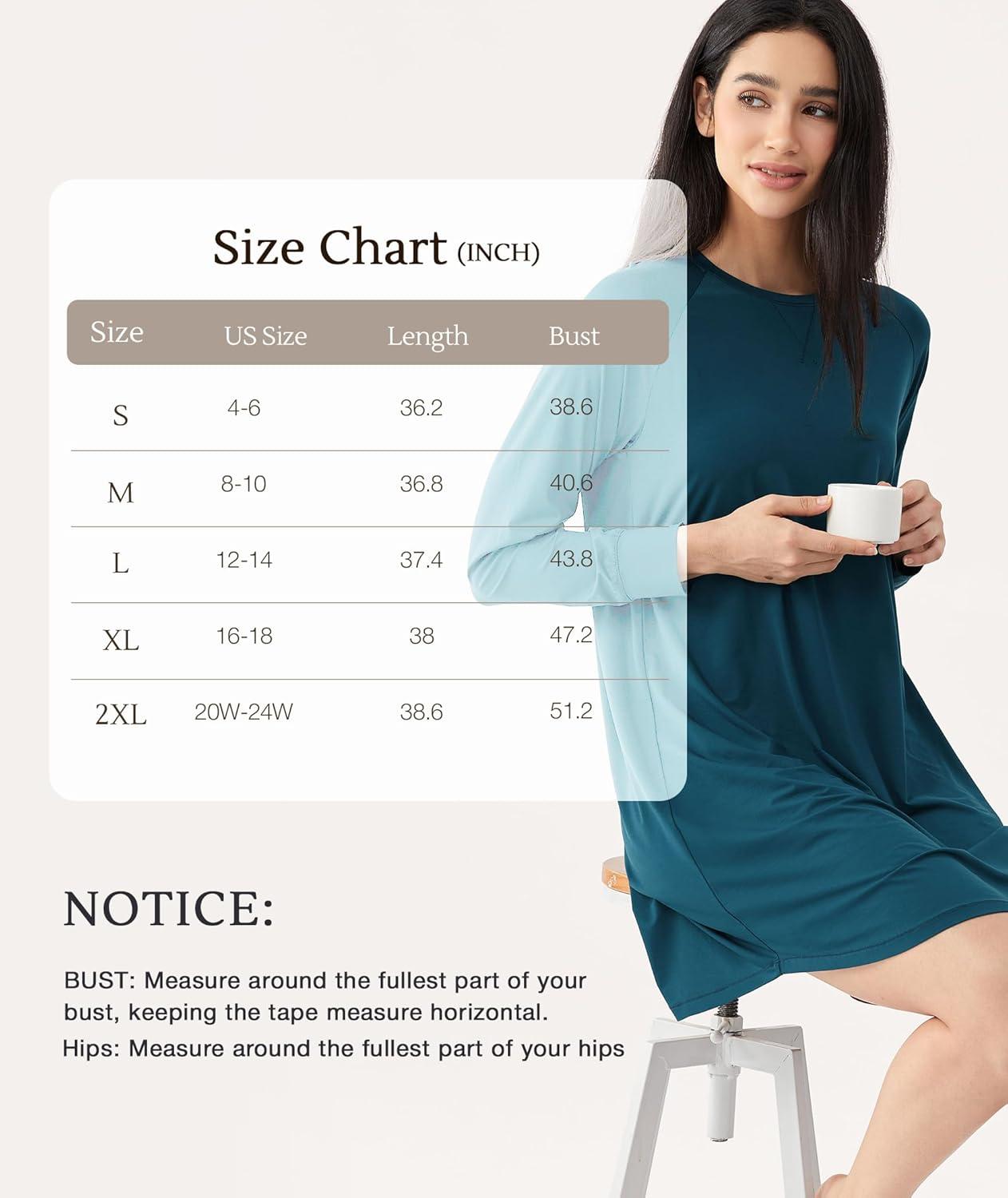 imageGYS Premium Bamboo Viscose Nightgowns for Women Long Sleeve Crew Neck Soft SleepwearWine Red