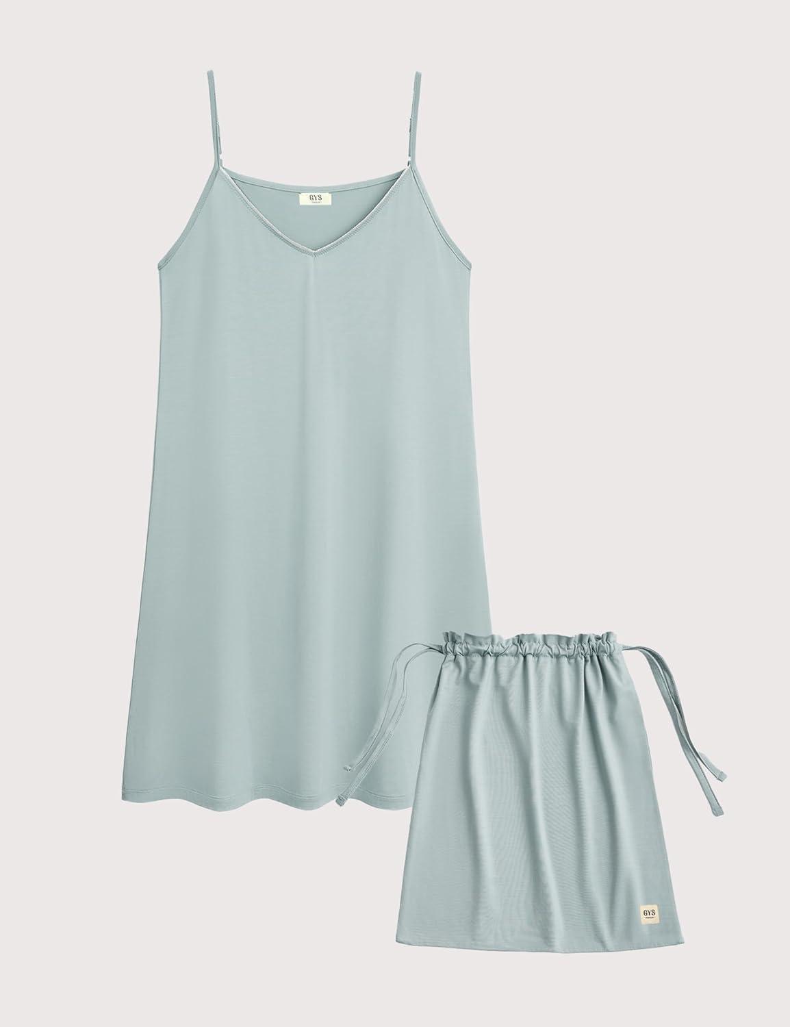 imageGYS Premium Bamboo Viscose Womens Full Slips Nightgown Soft and Lightweight Spaghetti Strap Sleep DressLight Greyish Green