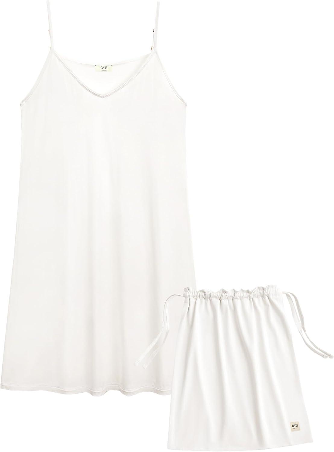 imageGYS Premium Bamboo Viscose Womens Full Slips Nightgown Soft and Lightweight Spaghetti Strap Sleep DressWhite