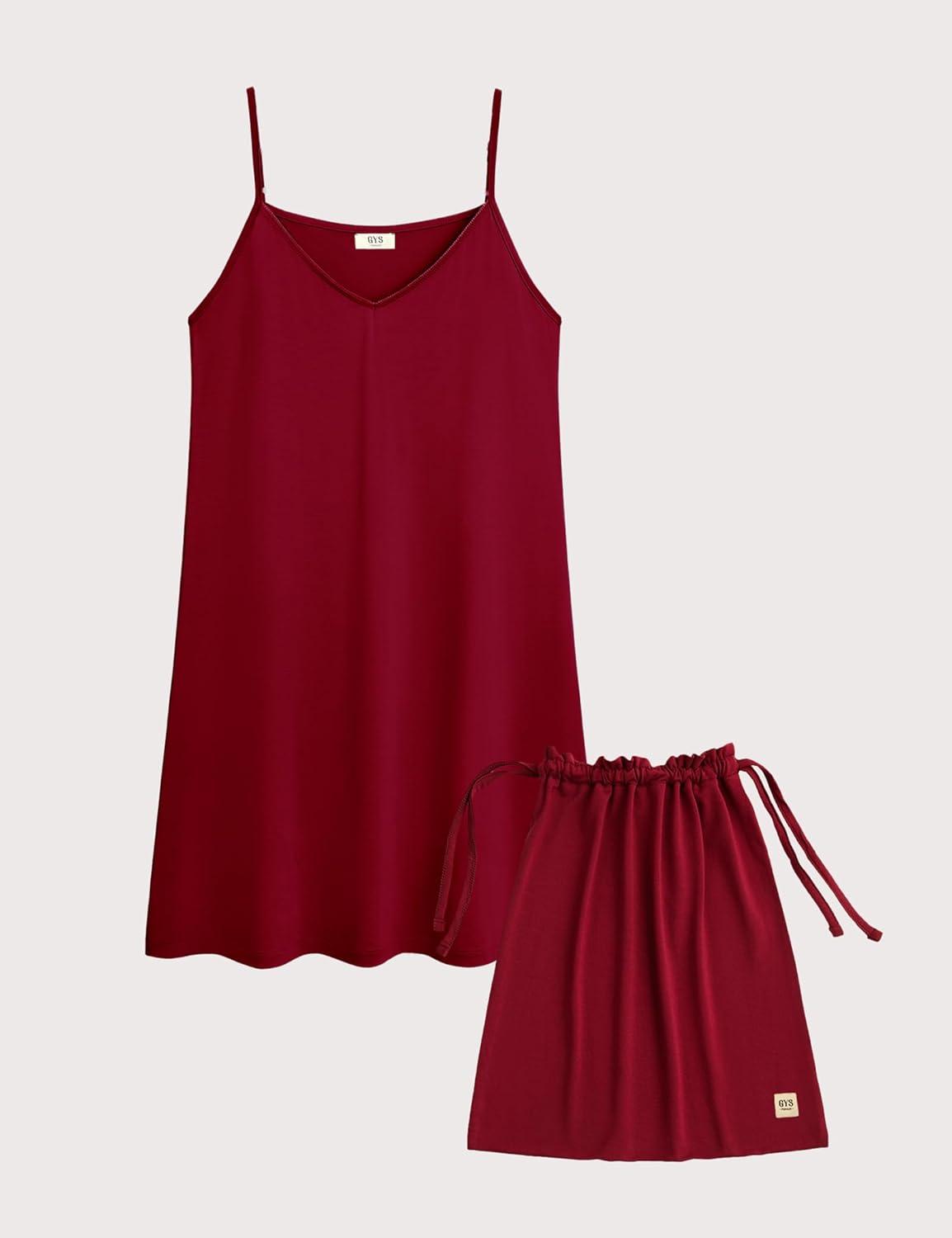 imageGYS Premium Bamboo Viscose Womens Full Slips Nightgown Soft and Lightweight Spaghetti Strap Sleep DressWine Red