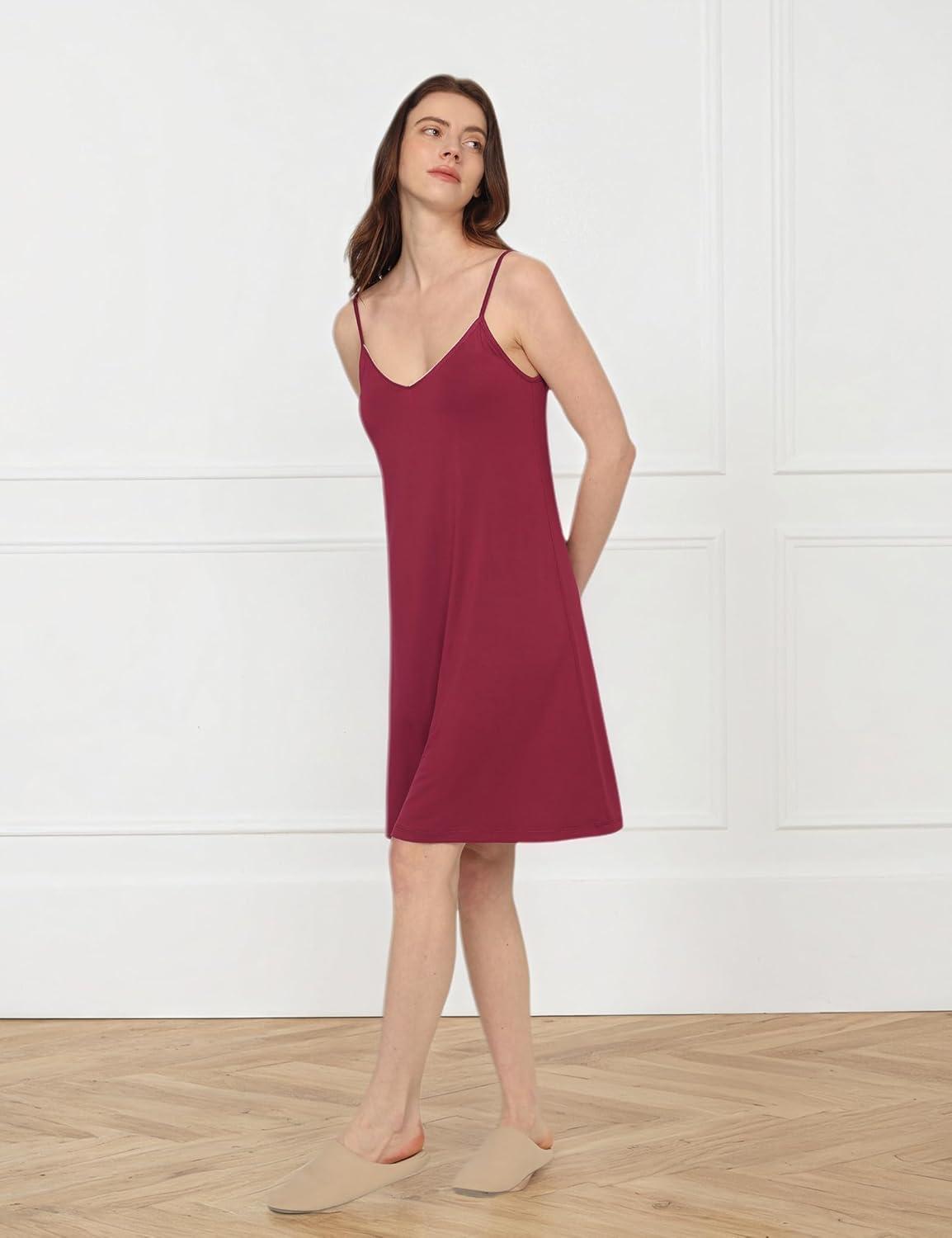 imageGYS Premium Bamboo Viscose Womens Full Slips Nightgown Soft and Lightweight Spaghetti Strap Sleep DressWine Red