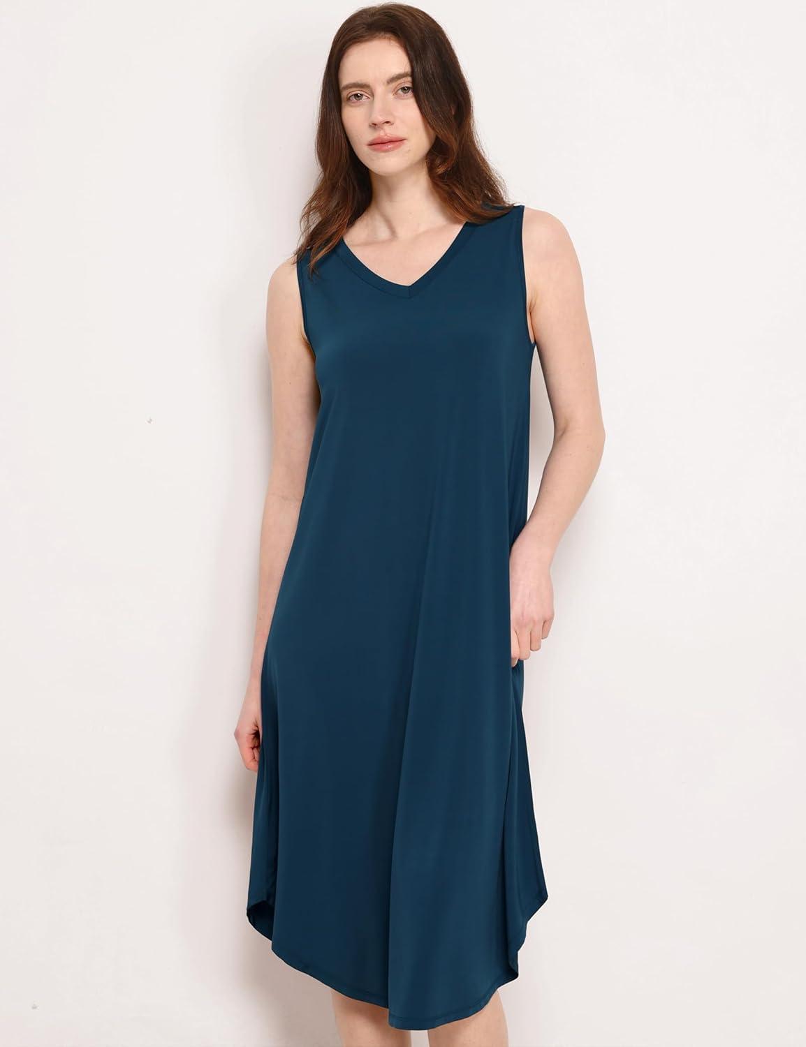 imageGYS Premium Sleeveless Nightgowns for Women Soft Bamboo Viscose V Neck Tank Pajama DressInk Blue