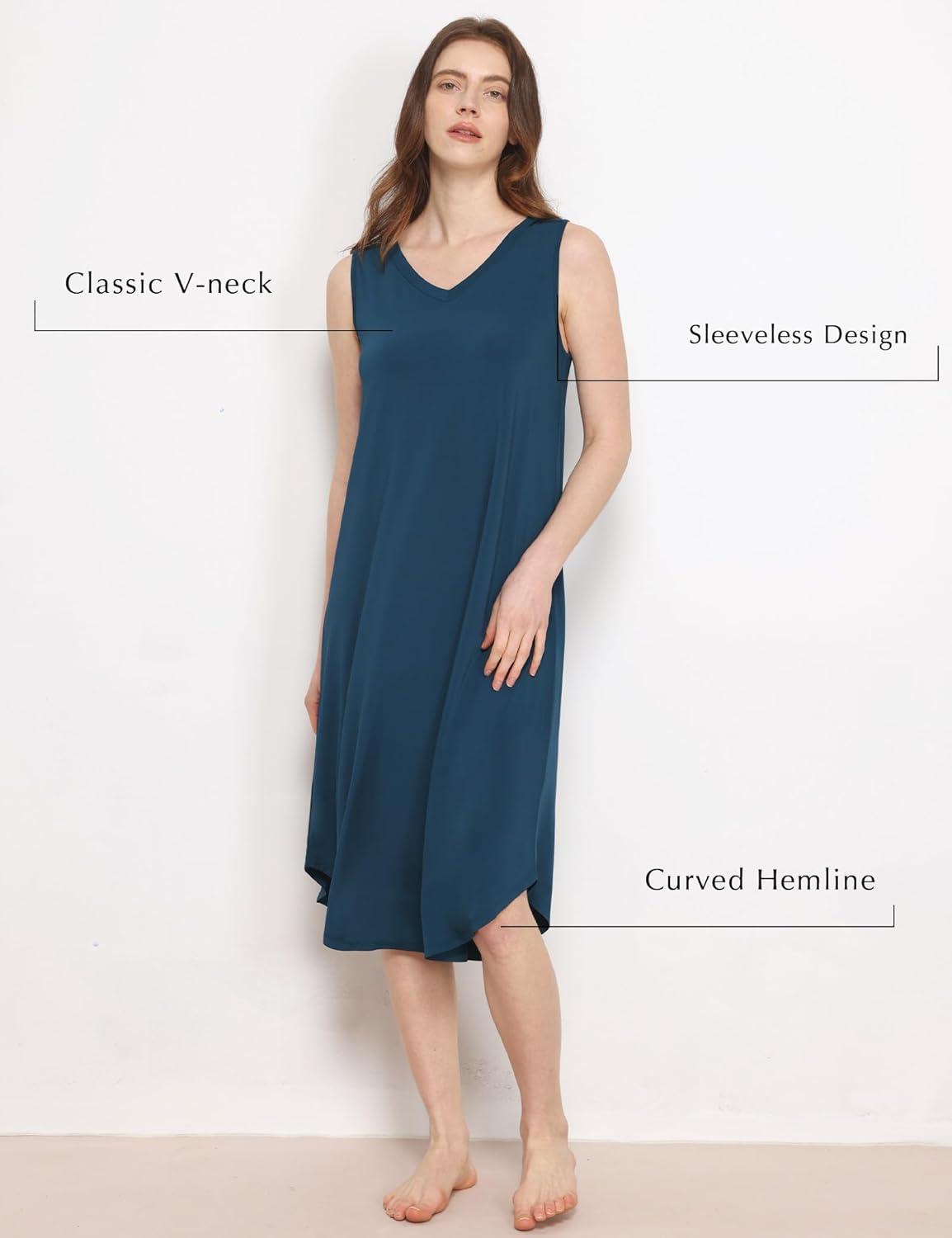 imageGYS Premium Sleeveless Nightgowns for Women Soft Bamboo Viscose V Neck Tank Pajama DressInk Blue