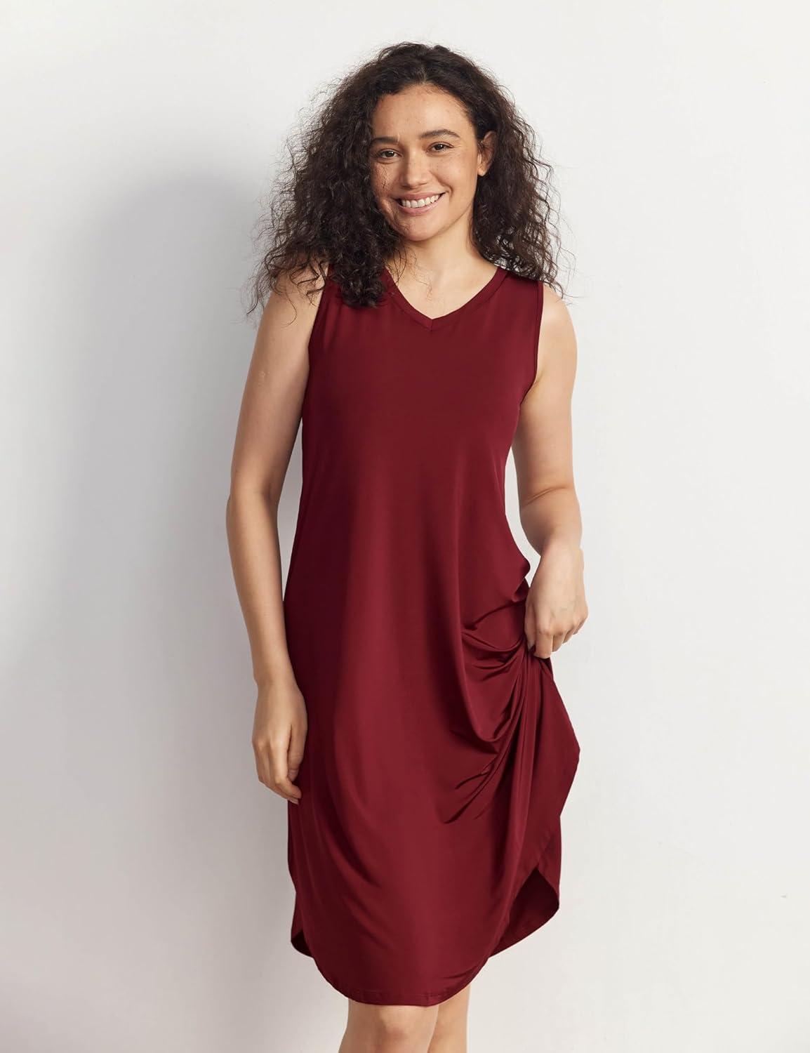 imageGYS Premium Sleeveless Nightgowns for Women Soft Bamboo Viscose V Neck Tank Pajama DressWine Red