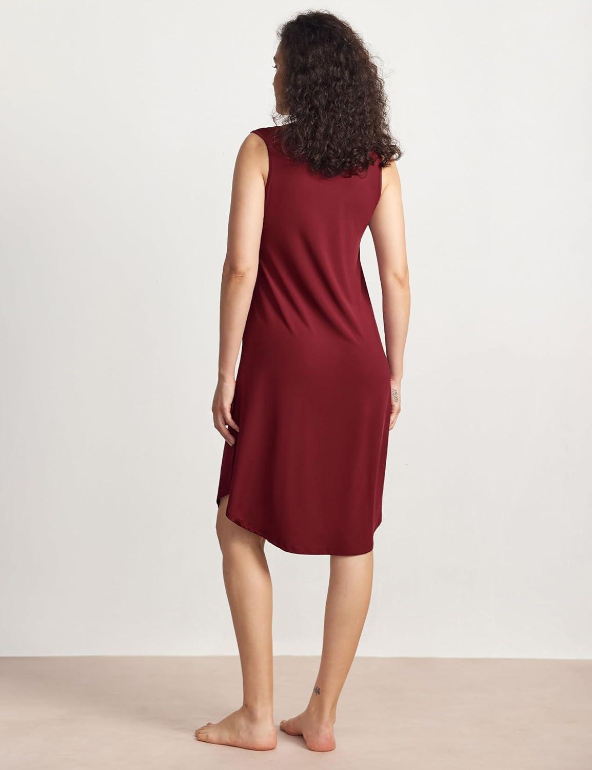 imageGYS Premium Sleeveless Nightgowns for Women Soft Bamboo Viscose V Neck Tank Pajama DressWine Red