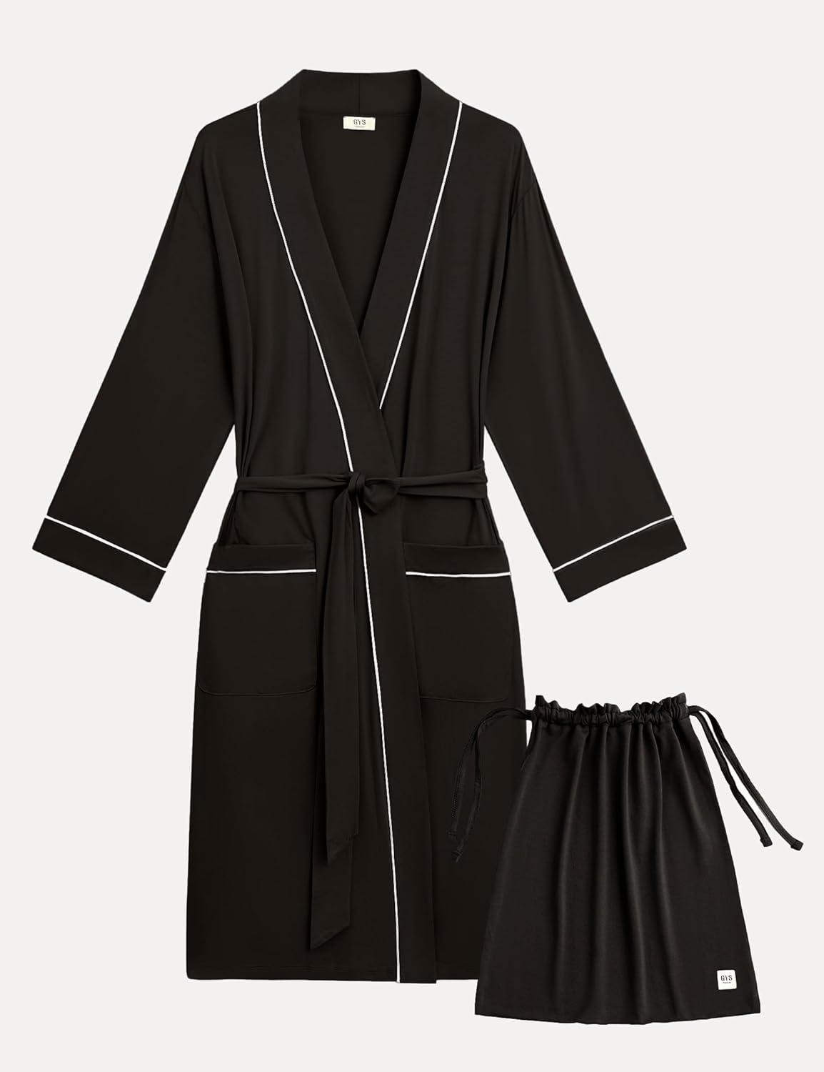 imageGYS Premium Viscose from Bamboo Robe for Women Long Sleeve Bathrobes Soft Kimono RobesBlack
