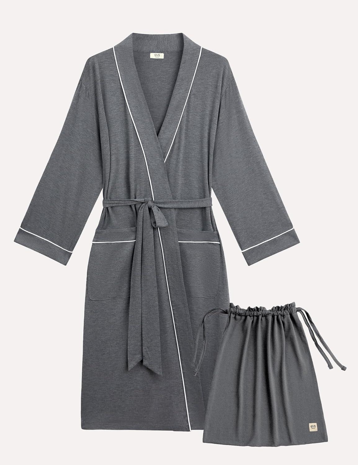 imageGYS Premium Viscose from Bamboo Robe for Women Long Sleeve Bathrobes Soft Kimono RobesDark Heather Grey