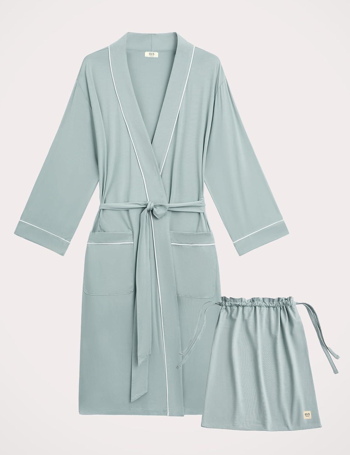 imageGYS Premium Viscose from Bamboo Robe for Women Long Sleeve Bathrobes Soft Kimono RobesLight Greyish Green