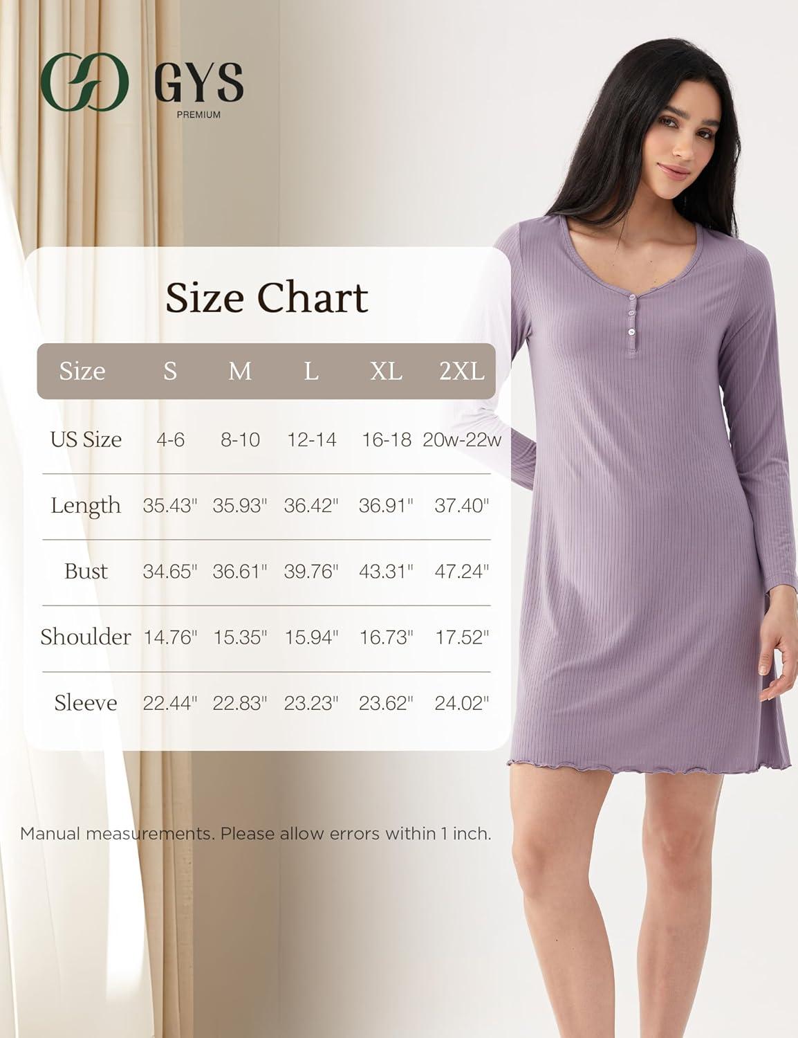 imageGYS Premium Womens Nightgowns Bamboo Viscose Breathable and Stylish Long Sleeve Sleep Dress for Allday ComfortBreezy Blue