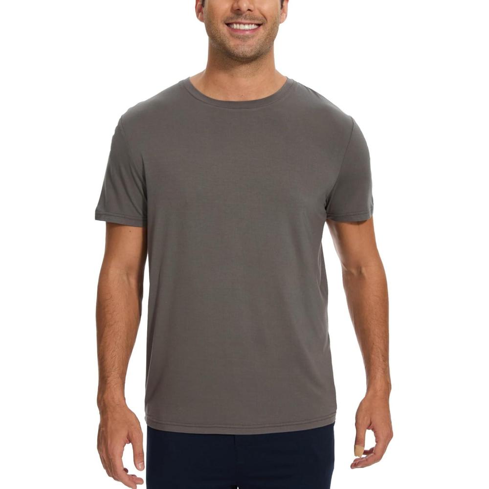 imageGYS Bambooderived Viscose Mens Pajama Tops Summer Short Sleeve Basic Sleep ShirtDeep Grey
