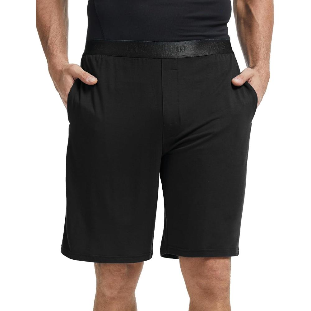 imageGYS Mens Pajama Shorts Soft Lightweight Bamboo Viscose Mens Comfy Sleepwear Bottoms with PocketsBlack