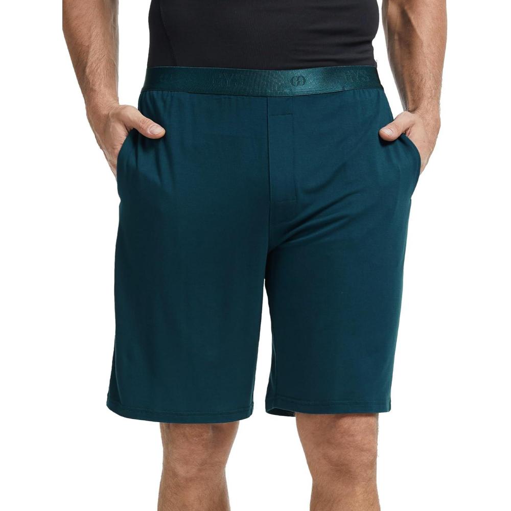 imageGYS Mens Pajama Shorts Soft Lightweight Bamboo Viscose Mens Comfy Sleepwear Bottoms with PocketsIndigo