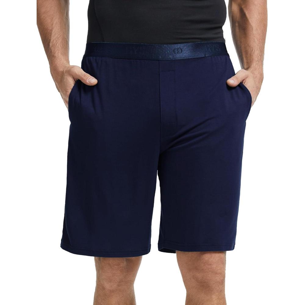 imageGYS Mens Pajama Shorts Soft Lightweight Bamboo Viscose Mens Comfy Sleepwear Bottoms with PocketsNavy