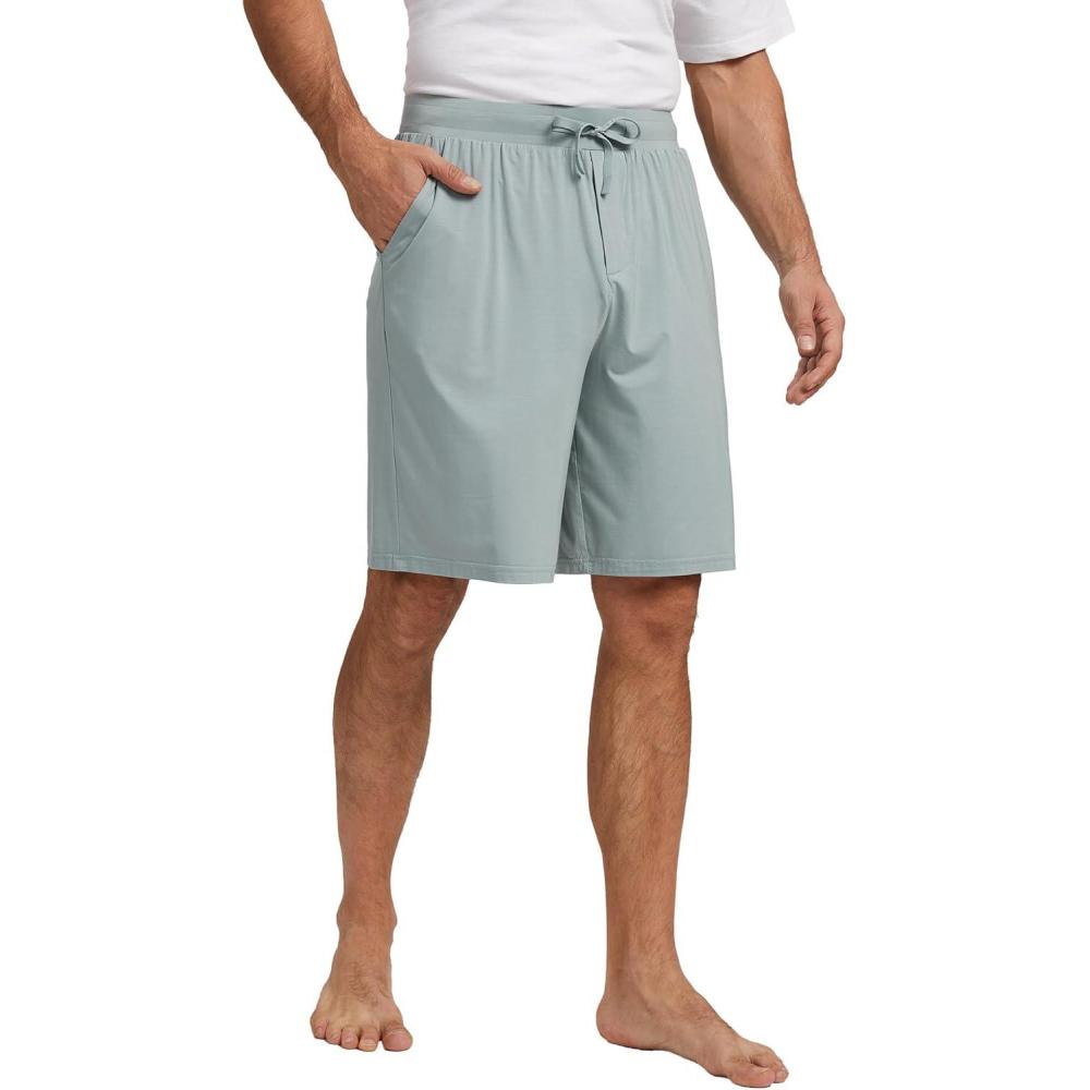 imageGYS Mens Sleep Shorts Bamboo Viscose Soft Comfy Pajama Bottoms with Drawstring and PocketsLight Greyish Green