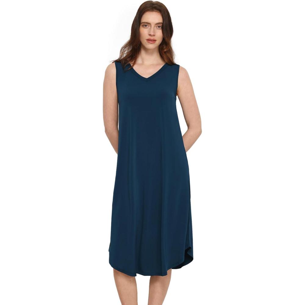 imageGYS Premium Sleeveless Nightgowns for Women Soft Bamboo Viscose V Neck Tank Pajama DressInk Blue