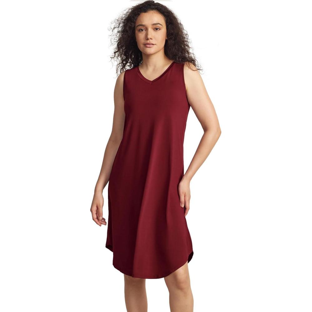 imageGYS Premium Sleeveless Nightgowns for Women Soft Bamboo Viscose V Neck Tank Pajama DressWine Red