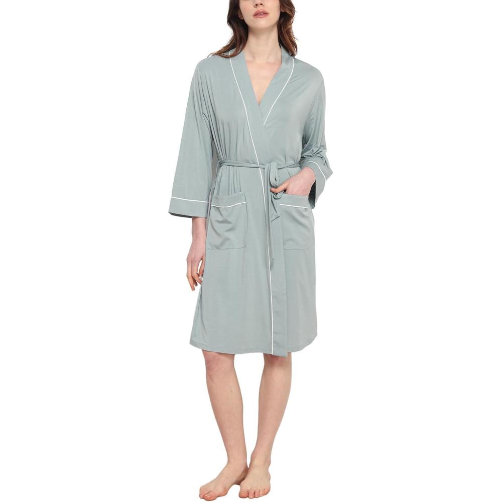 imageGYS Premium Viscose from Bamboo Robe for Women Long Sleeve Bathrobes Soft Kimono RobesLight Greyish Green