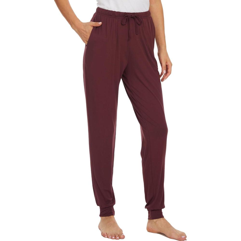 imageGYS Womens Pajama Pants Viscose Made from Bamboo Joggers Pants with Pockets Comfy Lounge Sleep Pants Pj BottomsFicus Red