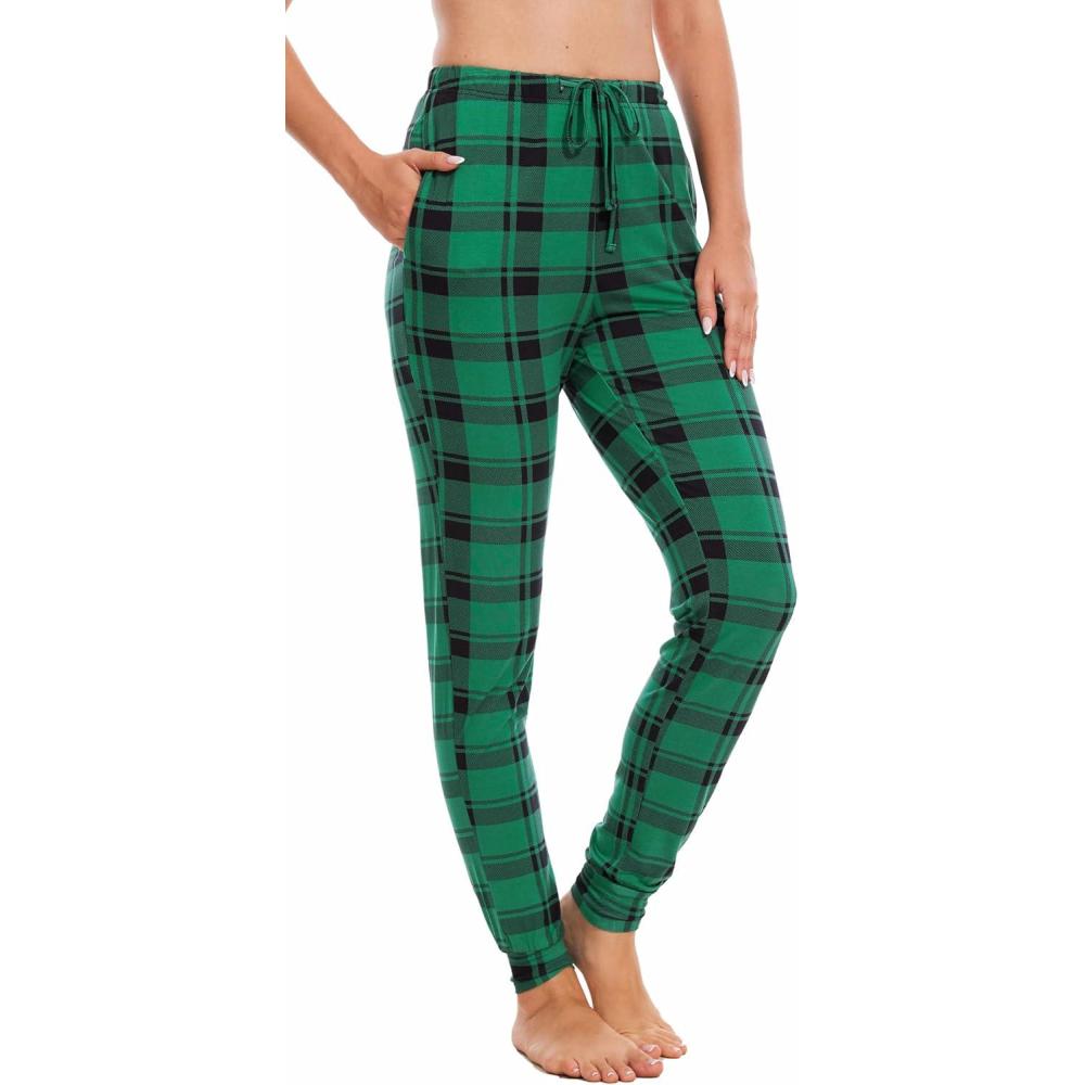 imageGYS Womens Pajama Pants Viscose Made from Bamboo Joggers Pants with Pockets Comfy Lounge Sleep Pants Pj BottomsGreen Plaid