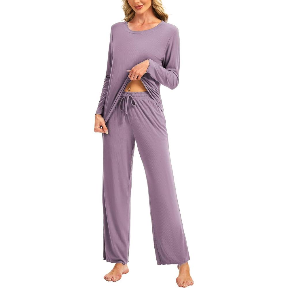 imageGYS Womens Pajama Set Bamboo Viscose CloudSoft Long Sleeve Yearround Comfort Sleep SetsPurple