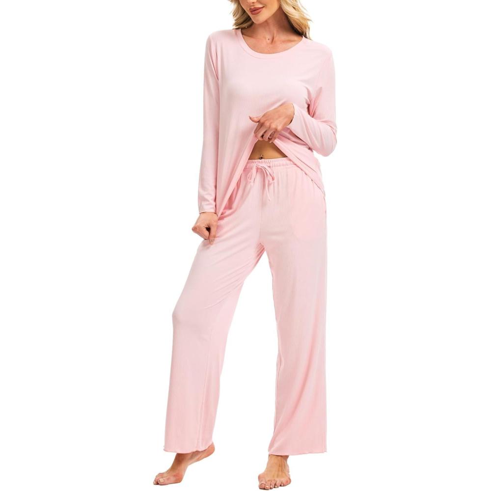 imageGYS Womens Pajama Set Bamboo Viscose CloudSoft Long Sleeve Yearround Comfort Sleep Setspeach