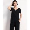 GYS Pajama Sets for Women Soft Bamboo Viscose Short Sleeve Top with Capri Pants 2 Piece Sleepwear(Black)