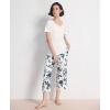 GYS Pajama Sets for Women Soft Bamboo Viscose Short Sleeve Top with Capri Pants 2 Piece Sleepwear(Blue Rose)