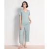 GYS Pajama Sets for Women Soft Bamboo Viscose Short Sleeve Top with Capri Pants 2 Piece Sleepwear(Light Greyish Green)