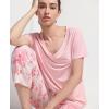 GYS Pajama Sets for Women Soft Bamboo Viscose Short Sleeve Top with Capri Pants 2 Piece Sleepwear(Peony)