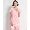 GYS Pajama Sets for Women Soft Bamboo Viscose Short Sleeve Top with Capri Pants 2 Piece Sleepwear(Peony)