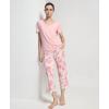 GYS Pajama Sets for Women Soft Bamboo Viscose Short Sleeve Top with Capri Pants 2 Piece Sleepwear(Peony)