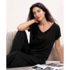 GYS Short Sleeve Pajama Set for Women Soft Bamboo Viscose Satin V Neck 2 Piece Sleep Sets(Black)