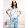 GYS Short Sleeve Pajama Set for Women Soft Bamboo Viscose Satin V Neck 2 Piece Sleep Sets(Light Green Floral)