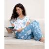 GYS Short Sleeve Pajama Set for Women Soft Bamboo Viscose Satin V Neck 2 Piece Sleep Sets(Light Green Floral)