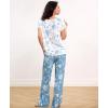 GYS Short Sleeve Pajama Set for Women Soft Bamboo Viscose Satin V Neck 2 Piece Sleep Sets(Light Green Floral)