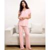 GYS Short Sleeve Pajama Set for Women Soft Bamboo Viscose Satin V Neck 2 Piece Sleep Sets(Pink Floral)