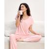 GYS Short Sleeve Pajama Set for Women Soft Bamboo Viscose Satin V Neck 2 Piece Sleep Sets(Pink Floral)