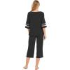 GYS Womens Pajama Set – Viscose Made from Bamboo, 3/4 Sleeve Capri Pajama Set Soft 2 Piece Sleepwear Pjs Lounge Set(Black)