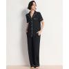 GYS Women’s Pajama Set Bamboo Viscose Notch Collar Button Down Short Sleeve Top with Pants 2 Piece Sleepwear(Black)
