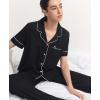 GYS Women’s Pajama Set Bamboo Viscose Notch Collar Button Down Short Sleeve Top with Pants 2 Piece Sleepwear(Black)