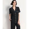GYS Women’s Pajama Set Bamboo Viscose Notch Collar Button Down Short Sleeve Top with Pants 2 Piece Sleepwear(Black)