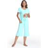 GYS Women’s Pajama Sets Short Sleeve Top and Capri Pant Solid Color Sleepwear, Viscose from Bamboo(Aqua)