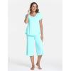 GYS Women’s Pajama Sets Short Sleeve Top and Capri Pant Solid Color Sleepwear, Viscose from Bamboo(Aqua)
